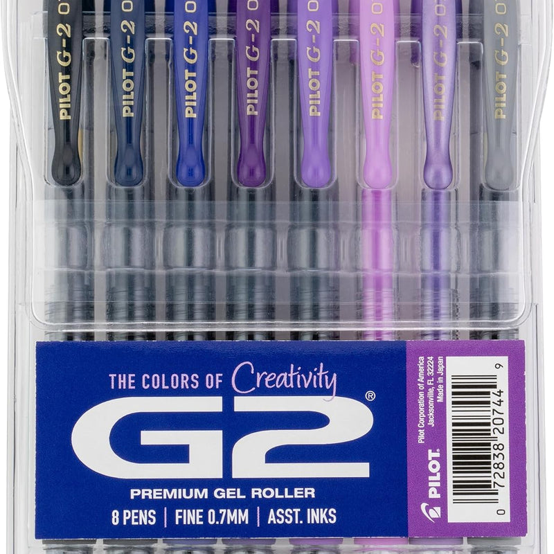 Pilot G2 Premium Gel Roller Pens, G2 Boost Pink Pens Pack, The Colors of Optimism, 8 Pack Pouch, Fine Point 0.7 mm, Assorted