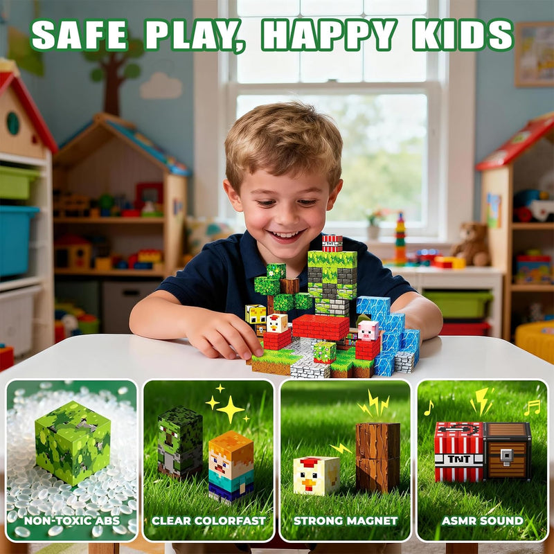 Magnetic Blocks Toys for Kids, 100PCS Magnetic Building Blocks, Magnetic Cubes, Sensory Stacking Toys for STEM Constructions Magnet Blocks for Boys Girls Age 4 5 6 7 8-12 Birthday Gifts