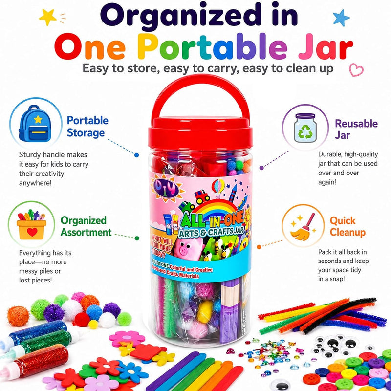 FUNZBO Arts and Crafts Supplies for Kids - Toddler DIY Craft Set | with Glitter Glue Sticks, Pipe Cleaners, Pom Poms , Popsicle Sticks Tools for School, Birthday Gifts for Boys & Girls Ages 4+