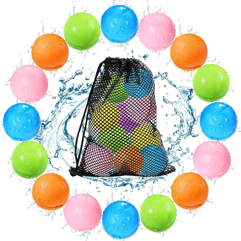 Tlitlimom 16Pcs Reusable Water Bomb Balloons, Pool Beach Toys for Kids ages 3-12, Summer Toy Water Toy for and Girls, Outdoor Activities Water Games Toys Self Sealing Water Splash Ball for Fun