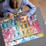 J.Biley 500 Piece Spring Street Jigsaw Puzzle for Adults & Teens, Blooming City Scene, Premium Recycled Cardboard, Anti-Glare HD Print, Letter-Coded Back, 20.5x15 Inch.