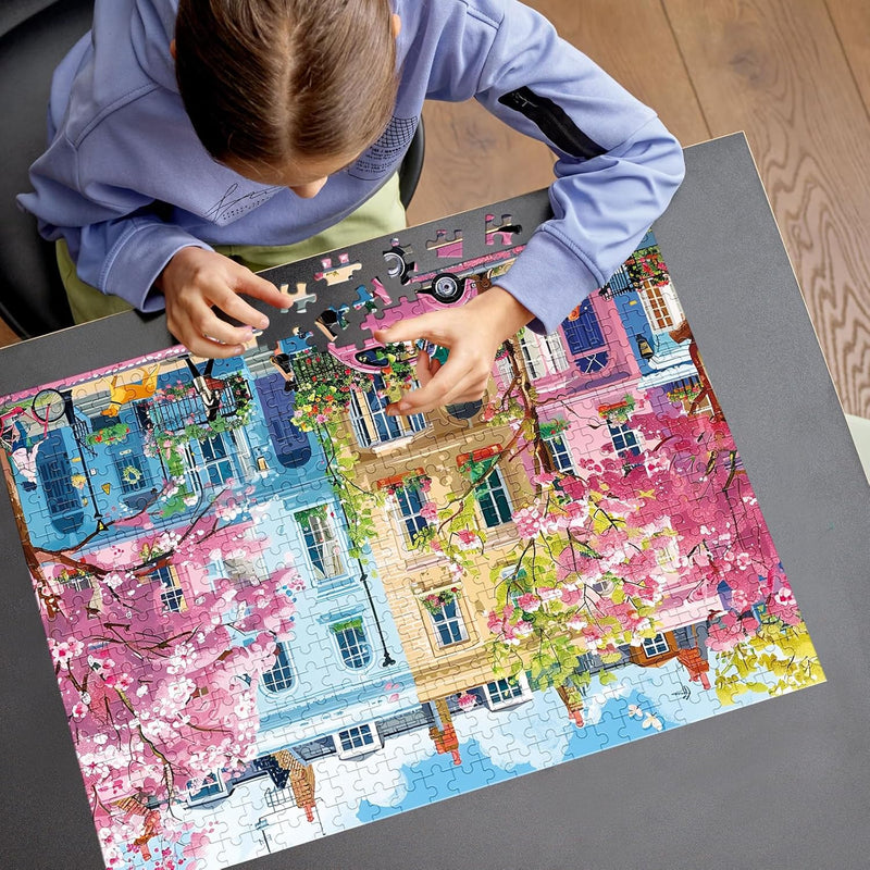 J.Biley 500 Piece Spring Street Jigsaw Puzzle for Adults & Teens, Blooming City Scene, Premium Recycled Cardboard, Anti-Glare HD Print, Letter-Coded Back, 20.5x15 Inch.