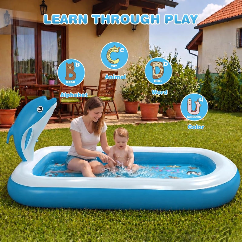 Splash Pads for Toddlers 1-3, Dolphin Toy Sprinkler for Kids, Outdoor Play Mat for Babies, 68" Backyard Inflatable Kiddie Pool, Splash Pad for Kids Ages 4-8, Birthday Gifts for 1 Year Old Boy Girl