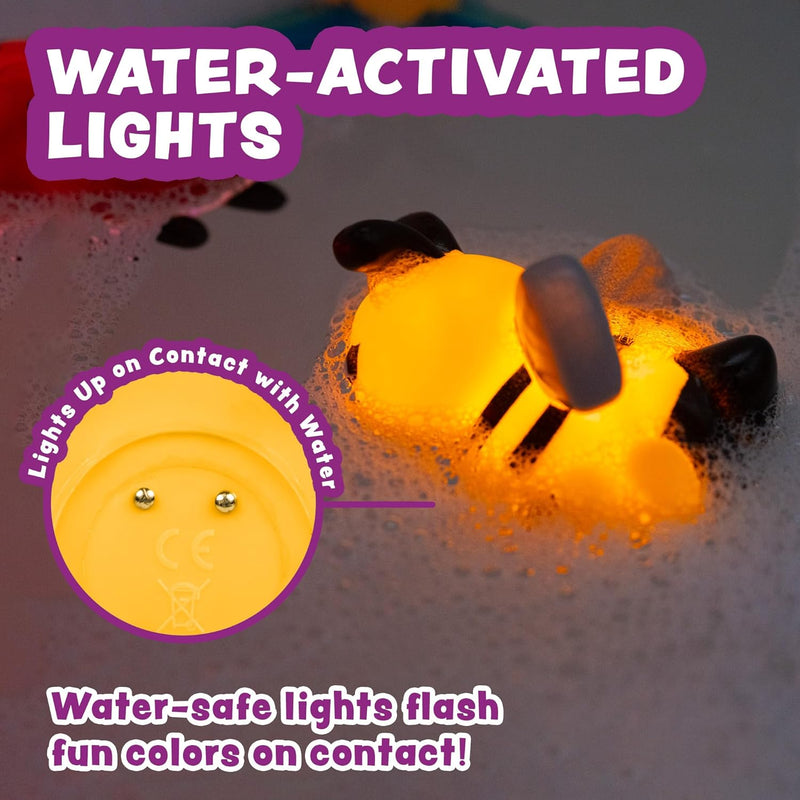 Tub Works Bugs Light Up Bath Toys, 6-Pack - Water-Activated Color-Changing Sensory Toys for Toddlers