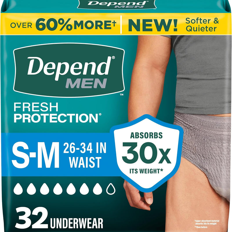 Depend Fresh Protection Adult Diapers for Men, S/M, 32 Count