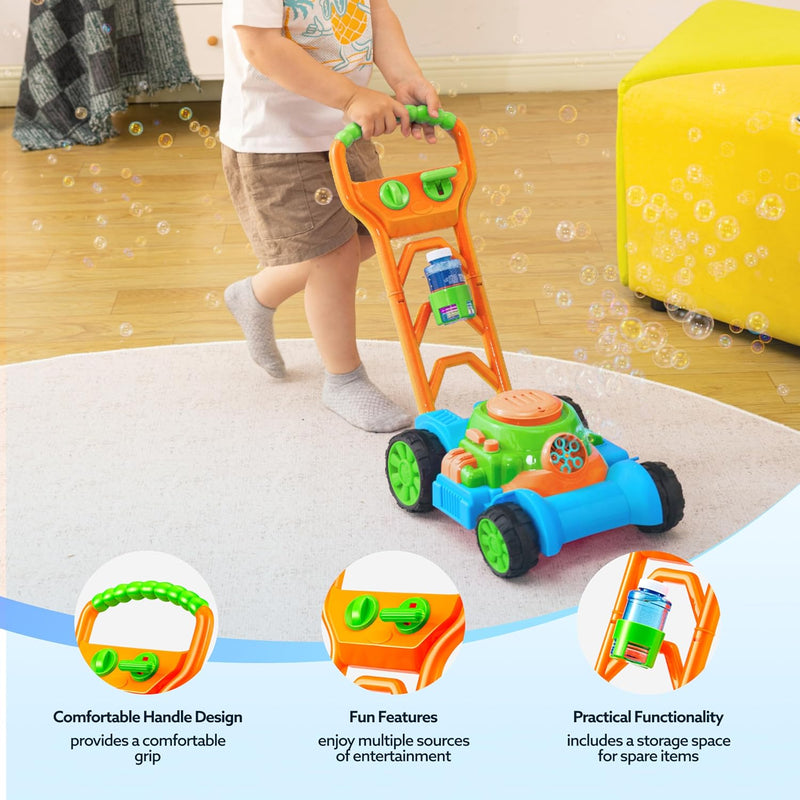 SLOOSH Bubble Lawn Mower Toddler Toy: Spill-Proof Bubble Machine for Indoor/Outdoor Play, Ages 1-3
