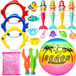 18 Pcs Diving Pool Toys for Kids Ages 3-12 Set with Storage Bag | Mermaid Sinking Dive Toy Set for Boys and Girls, Summer Underwater Swimming Training Gift for Pool Games