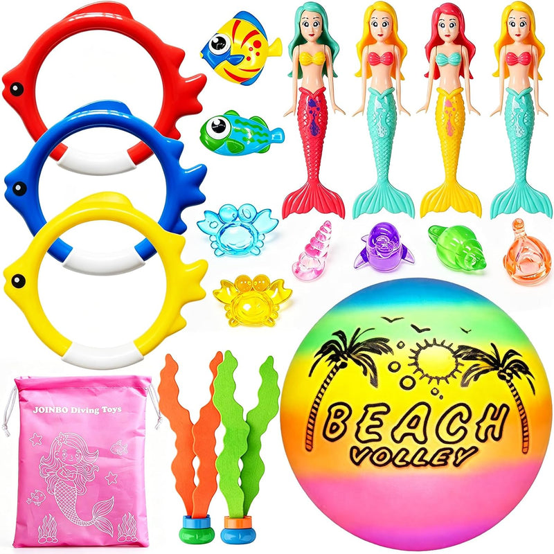 18 Pcs Diving Pool Toys for Kids Ages 3-12 Set with Storage Bag | Mermaid Sinking Dive Toy Set for Boys and Girls, Summer Underwater Swimming Training Gift for Pool Games