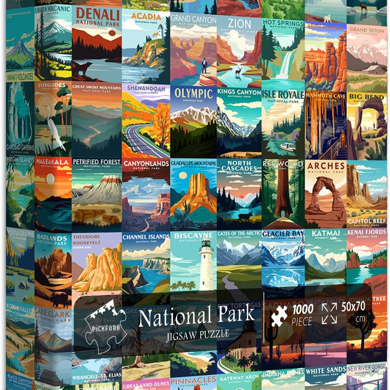 National Parks Puzzle for Adults 1000 Pieces, Travel Poster Landscape Puzzle Including Zion Yellowstone Yosemite, Nature Jigsaw Puzzles Scenery Mountain Scene