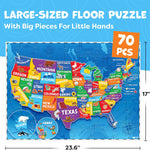 United States 70Pcs Floor Puzzle for Kids Ages 4-6 - USA Map with 50 States & Capitals