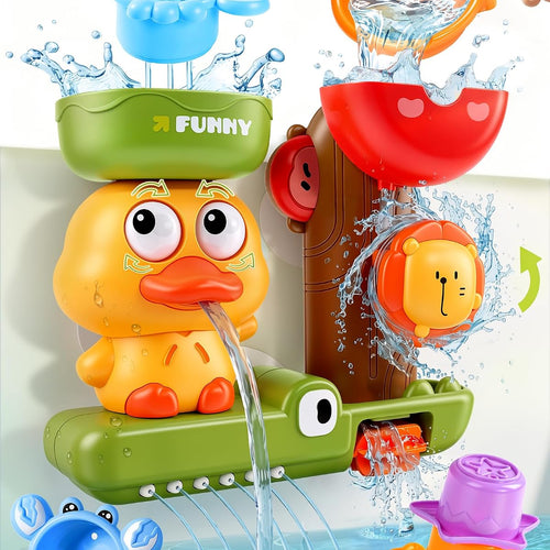 Toddler Bath Toys for Kids Ages 1-3 Waterfall Bathtub Toys for Toddlers 2-4 | with 3 Stacking Cups No Mold Baby Bath Toys Interactive Duck Water Shower Toys for Boys Girls Gifts with Strong Suction Cups
