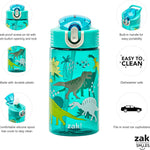 Zak Designs Dinosaur 16oz Leak-Proof Straw Kids Water Bottle, Plastic