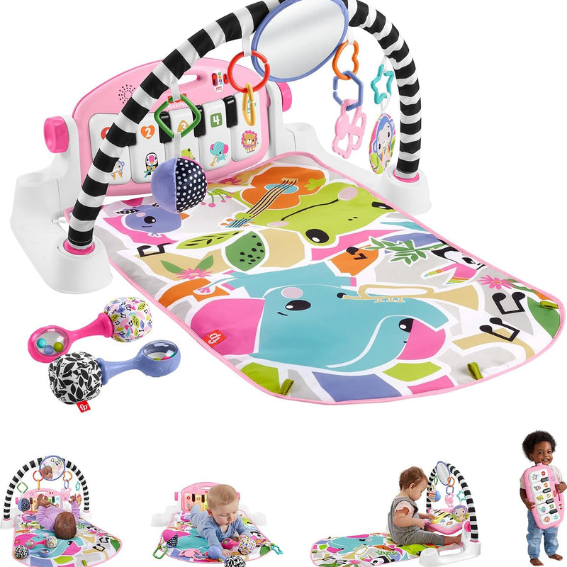 Fisher-Price Baby Musical Toy Set Glow and Grow Kick & Play Piano Gym Blue Playmat with 2 Rattle Maracas for Newborns Ages 0+ Months
