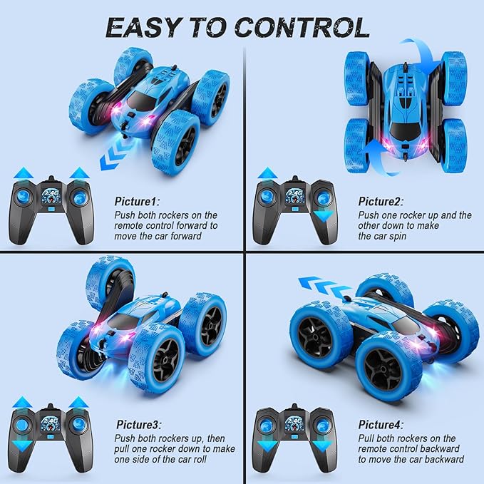 4WD High-Speed Stunt RC Car with 360° Flips & USB-C Fast Charging – Blue Edition