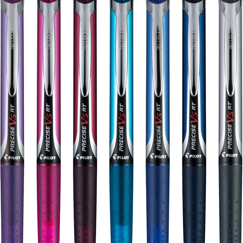 Pilot Precise V5 RT Refillable & Retractable Rolling Ball Pens, Extra Fine Point Pens, 0.5 mm, Assorted, Pack of 7 - Ideal for School, Journaling & Office Writing