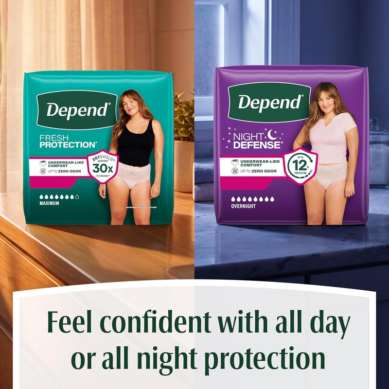 Depend Fresh Protection Adult Diapers for Women, Large, 28 Count