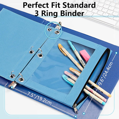 Forvencer 6 Pack Pencil Pouches for 3 Ring Binder, Smooth Zipper 3 Ring Binder Pencil Pouch, Multi-Color Pencil Case for Binder, Clear Top Binder Pencil Pouch, Pencil Bag with 3 Re-enforced Grommets