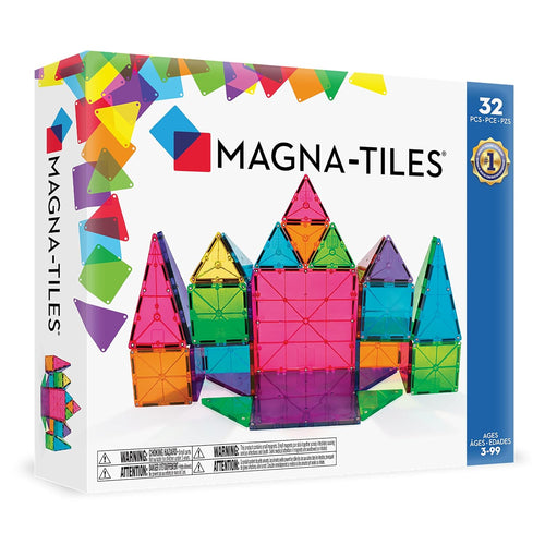 MAGNA-TILES Classic 32-Piece Magnetic Construction Set for 3+ Year Olds - Primary Colors and Geometric Shapes