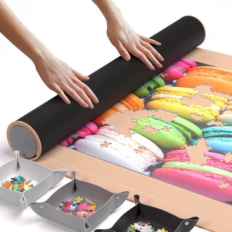 The Original Newverest Jigsaw Puzzle Mat Roll Up, Saver Pad 46” x 26” Portable Keeper Up to 1500 Pieces with Non-Slip Rubber Bottom & Smooth Top + 3 Puzzle Sorting Trays & Travel-Friendly Storage Bag