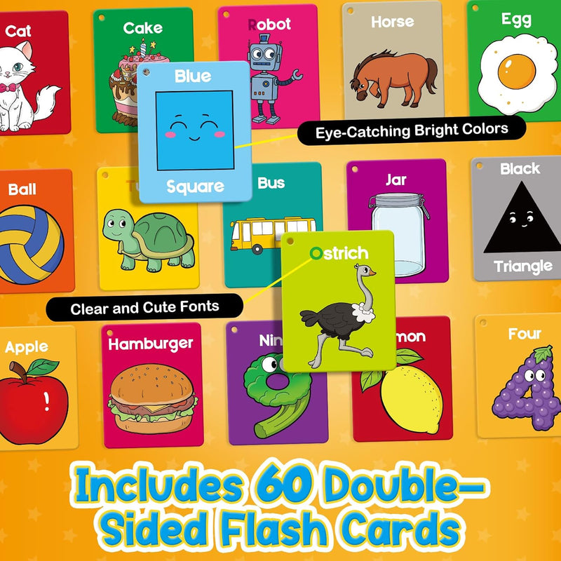 Torlam Toddler Flash Cards, Learning Alphabet, Numbers, Shapes, Colors, Animals, and More
