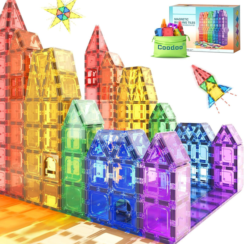 Coodoo Magnetic Tiles Starter Pack for 3+ Year Old Kids, 40PCS, Safe Creativity Toddler Toy with Carrying Bag