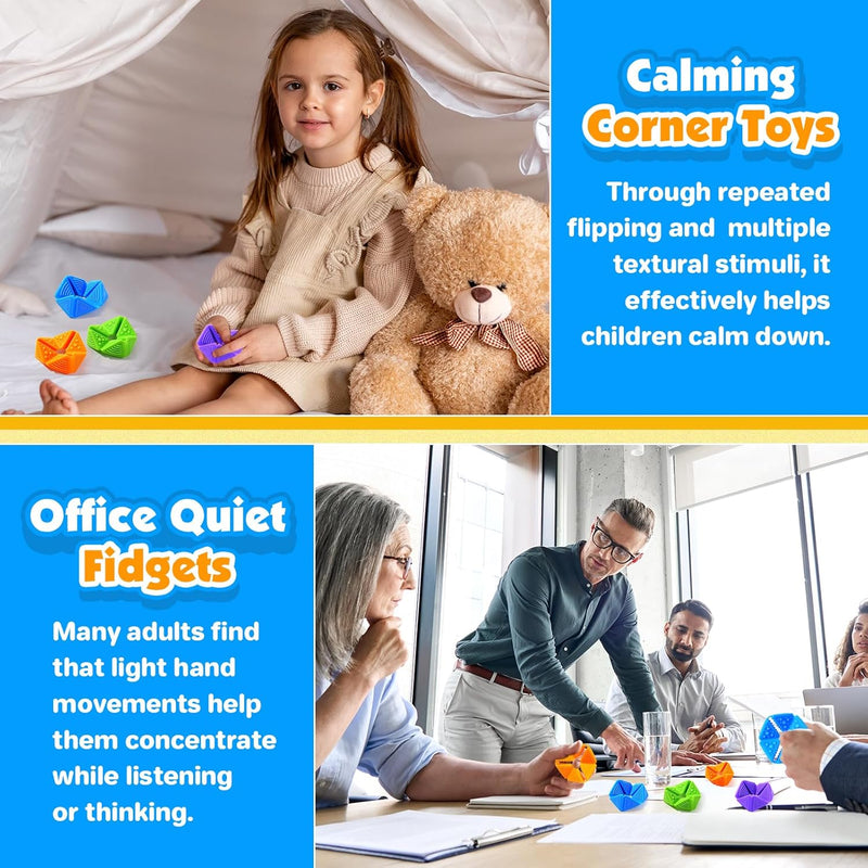 KLT Fidget Sensory Toys for Kids: Quiet Silicone Sensory Flip Cube with Textures - Calming Toys for Autism Kids Stress Reduce - ADHD Fidget Toys for Classroom Focus