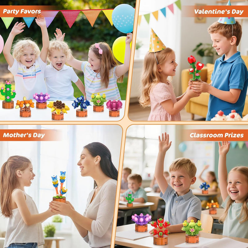 24 Pack Flowers Succulents Party Favors for Kids Building Set - 1012PCS Botanical Bonsai 3.6mm Mini Building Blocks Toy for Goodie Bags Stocking Stuffers Classroom Prize Birthday Gifts for Girl Boy 6+