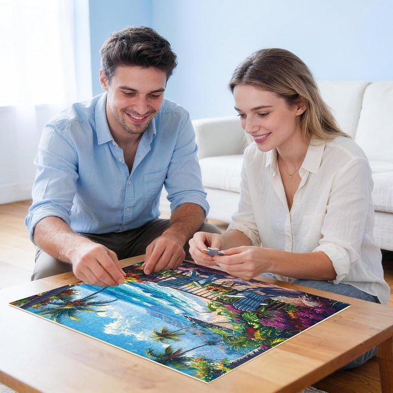 500-Piece Seaside Holiday Jigsaw Puzzle for Adults, Interlocking Letter-Backed Pieces