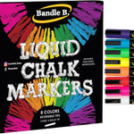 Bandle B. Chalk Markers - 8 Vibrant, Erasable, Non-Toxic, Water-Based, Reversible Tips. For Glass or Chalkboard Markers for Businesses, Restaurants, Liquid Drawing Chalk (Vibrant 6mm)