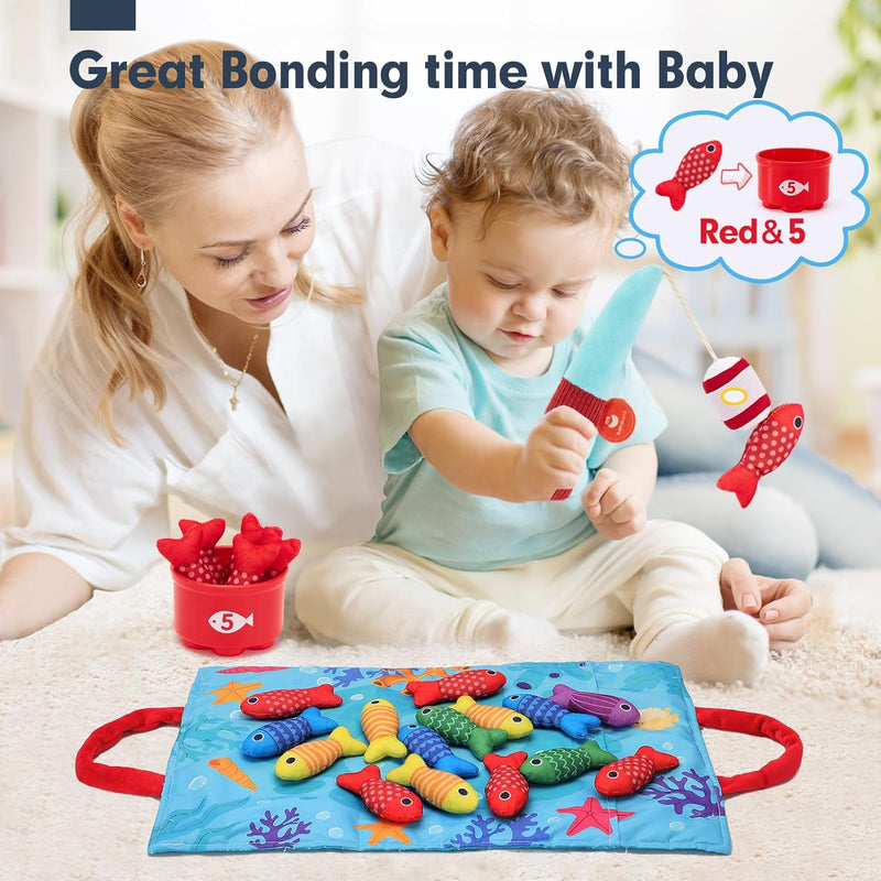 10-in-1 hahaland Montessori Cloth Fishing Game for 1 Year Old Boys and Girls with Stacking Cups