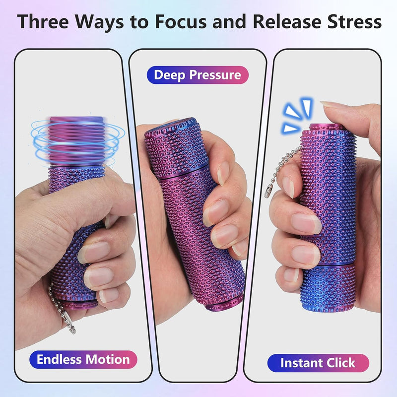 New Little Ouchies Pain Fidget, 3D Printed Pain Stim Fidget for Adult , Spiky Grippy Stim Keychain with [Spinner & Clicker] Functions, Sensory Toys for Stress Relief - 2 Pack
