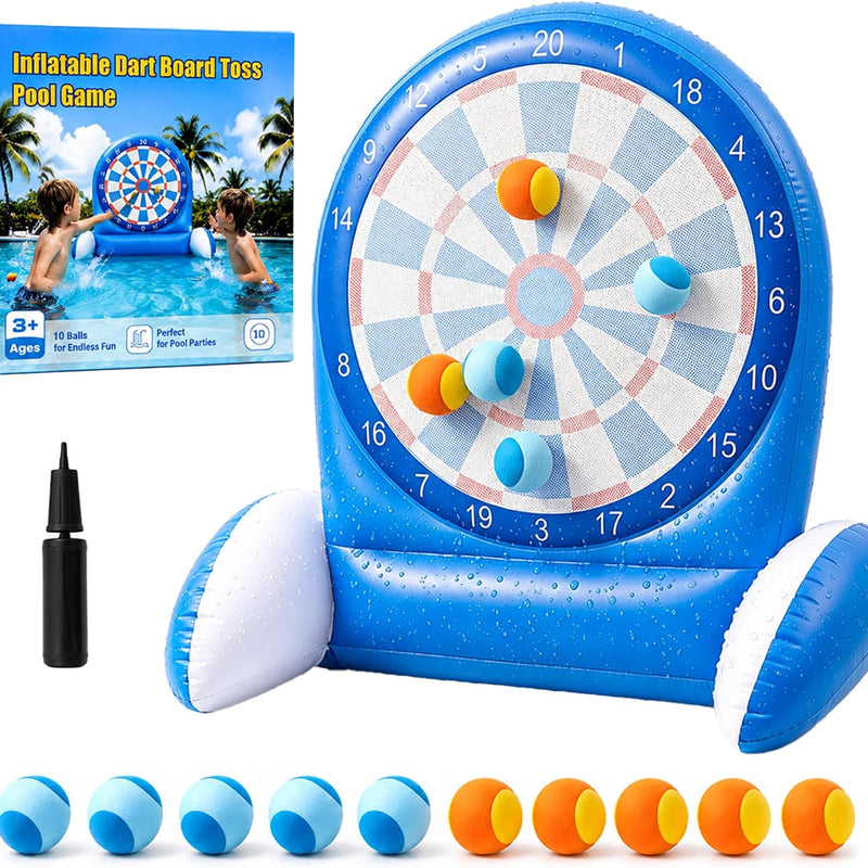 Inflatable Dart Board Water Game for Kids - Pool Toys with Sticky Balls, Safe PVC Material, Add Water for Stability, Includes 10 Balls & Air Pump, Ages 3-12 Family Outdoor Fun