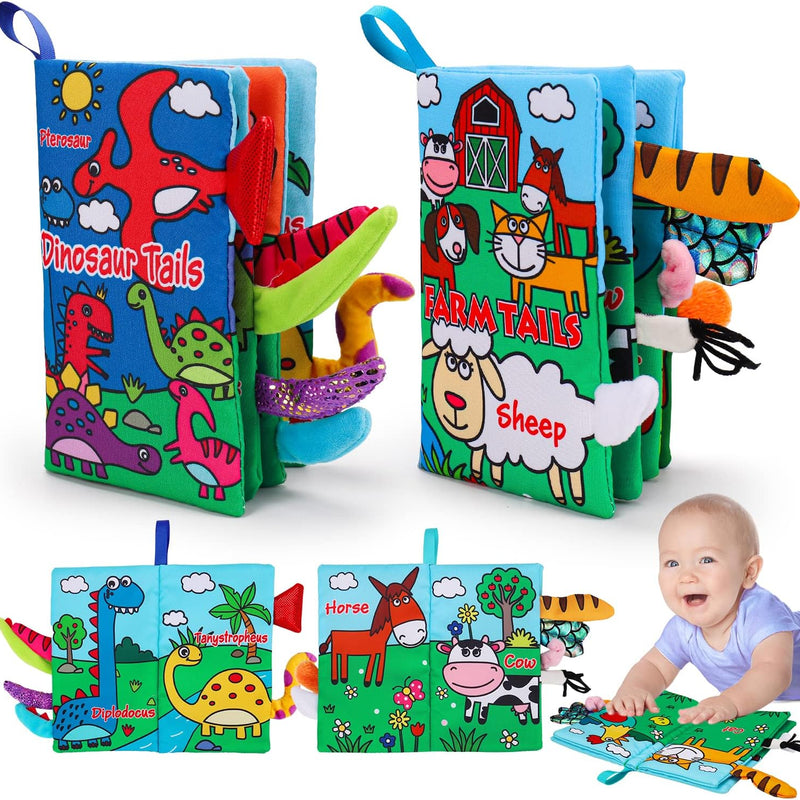 2PCS Baby Books Toys 0-6 Months Infant Tummy Time Sensory Travel Toys | 3 4 5 6 Month Crinkle Touch Feel Busy Soft Book for Babies 0-3-6-12 Month Newborn Essentials Must Haves Boy Girl Shower Gifts