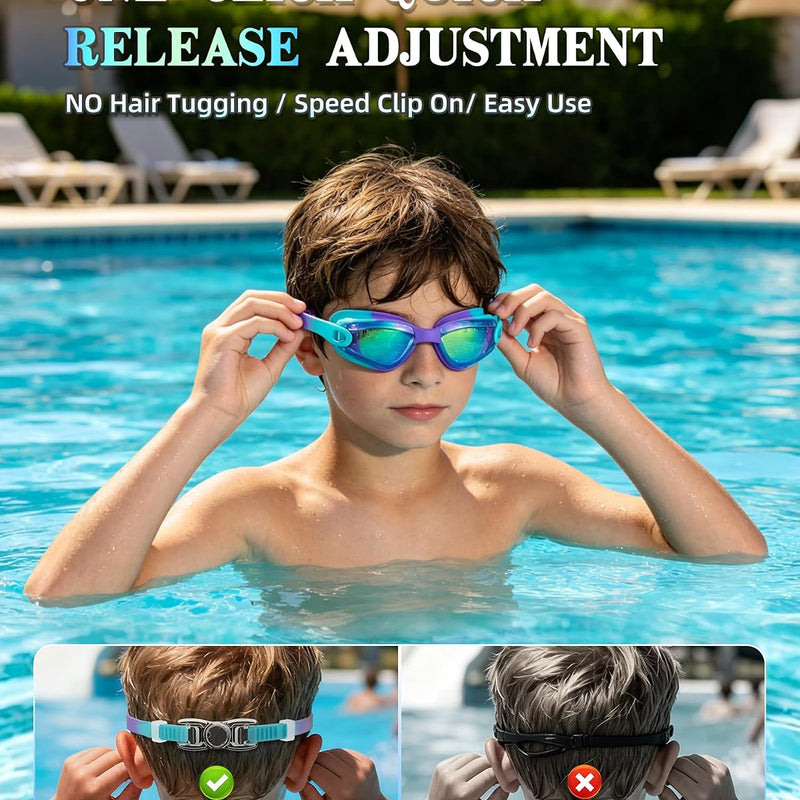 Aegend Kids Swim Goggles 2 Pack, Anti Fog&UV Swimming Goggles for Ages 3-15 | No Leak Comfortable Fit Pool Goggles with Silicone Seal, Ear Plugs and Nose Clip