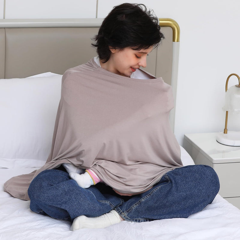 Seejoy Multi-use Nursing Cover for Breastfeeding, 360°Full Coverage Nursing Poncho, Rayon Soft & Breathable Breastfeeding Cover up (Smooth Rayon, Warm Taupe)