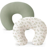Konssy 2-Pack 100% Cotton Muslin Nursing Pillow Covers, Soft Cover for Baby | Covers Only, Breastfeeding Pillows Slipcovers for Baby Boys & Girls, Hidden Zipper, Machine Washable, (Fog Green, Cream)