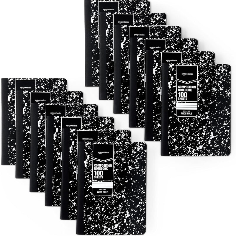 Amazon Basics Composition Notebook, College Ruled, 100 Sheets, 9.75" x 7.5", Assorted Marble Colors, 4-Pack
