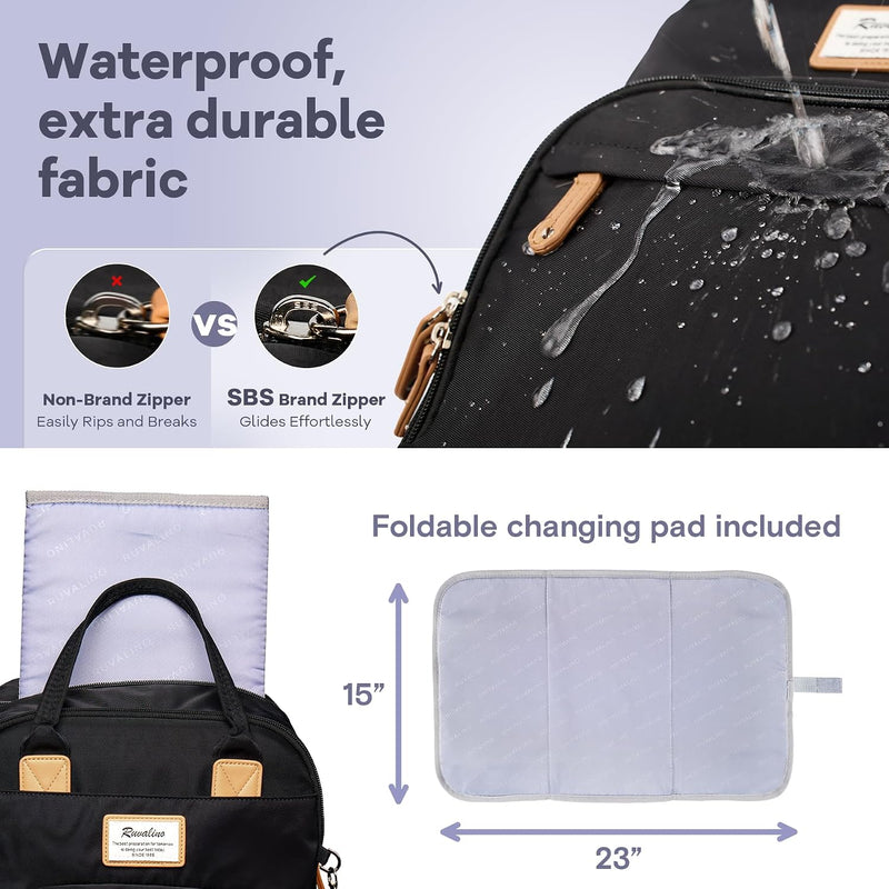 RUVALINO Baby Diaper Bag Backpack with Changing Pad, Baby Shower Gifts | Baby Essentials, Waterproof Travel Baby Bags for Mom Dad Girl Boy, Insulated Bottle Holders, Pacifier Case, Large Capacity