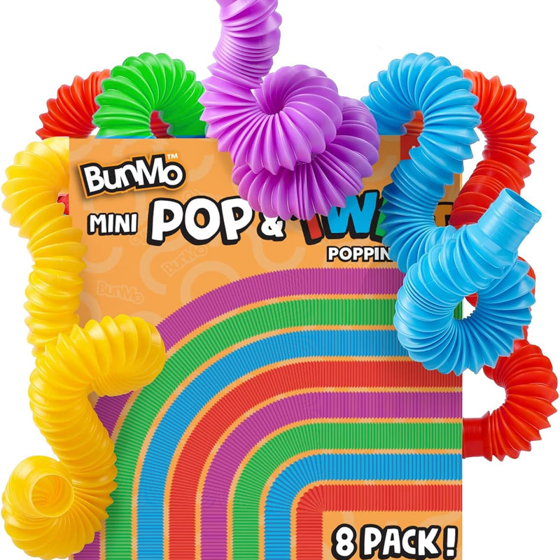 BUNMO Pop Tubes - Sensory Toys - Fidget Toys - Imaginative Play & Stimulating Creative Learning - Hours of Fun for Kids - Tons of Ways to Play - Non-Mouthable Toy 3+ - 8 Pack Small
