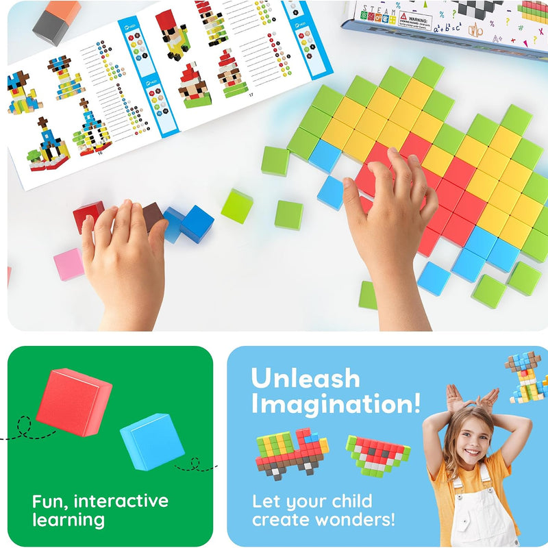 PicassoTiles 108pcs 1” Magnetic Puzzle Cubes Magnet Toys Preschool Construction Building Block Set Sensory Toy Early Education STEM Learning Come with Ideabook for Children Age 3+ Boy Girl PMC108