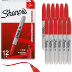 Sharpie Permanent Markers, Fine Tip, Red, 12 Count - Office Supplies, Quick Drying, Fade Resistant, For Plastic, Metal, Wood, And More