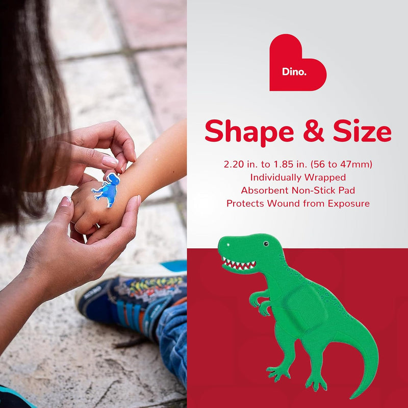 BioSwiss Bandages, Dinosaur Shaped Self Adhesive Bandage Set, Latex Free, Sterile Wound Care, 50 Count