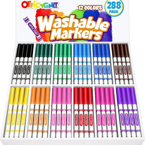 Officygnet 288 Count Washable Markers Bulk, Coloring Markers for Kids, Thin Marker Bulk in 12 Assorted Colors, Fine Line Marker with Conical Tip,Back to School Supplies, Teacher Classroom Must Haves