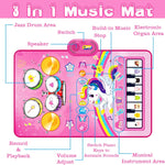 Baby Music Mat 3 in 1 Piano Drum Animal Touch Unicorn Toy for 1 2 Year Old Girls