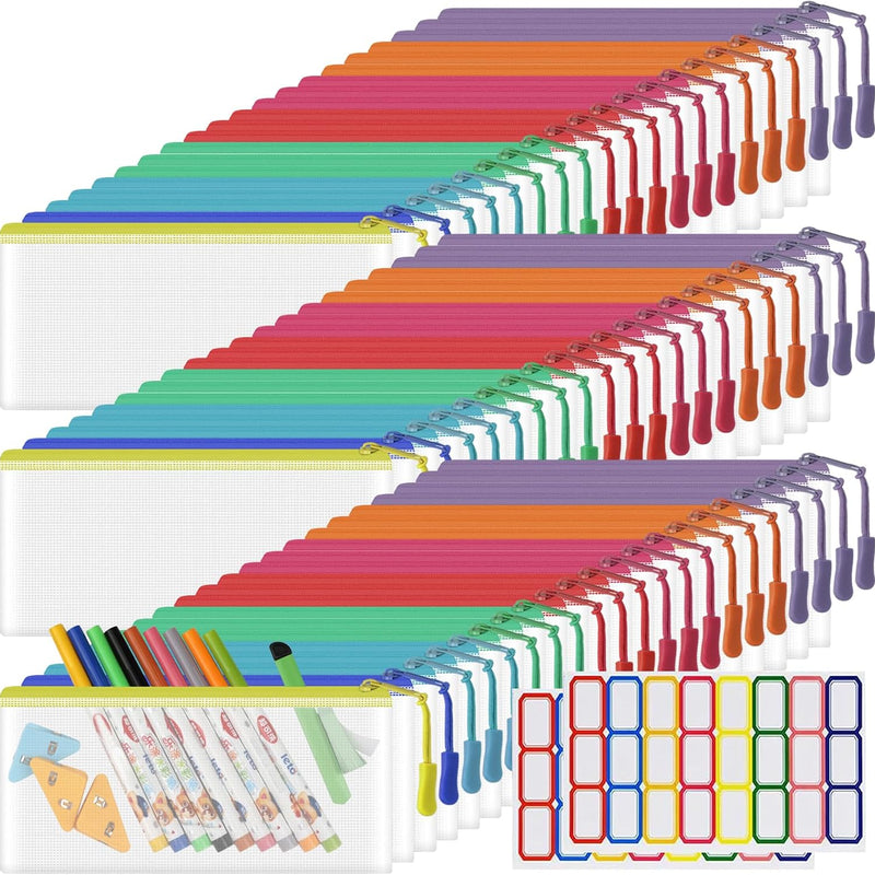 YOPCDJ 24 Pack Mesh Zipper Pouch Bags Small, Zipper Pencil Pouches, 9.2 x 4.7 in Clear Pencil Pouch Bulk, Pencil Bags with Zipper for Travel Storage, Black
