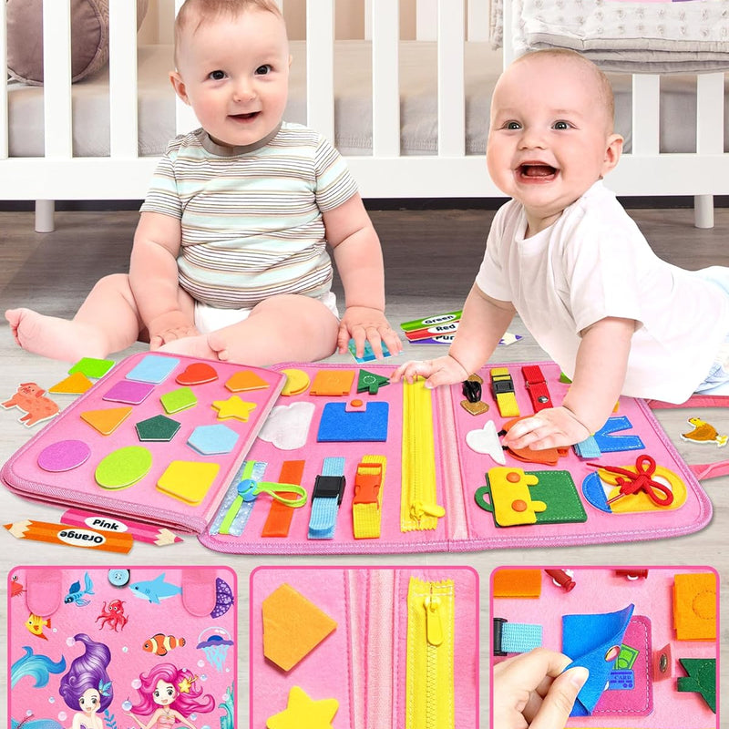 Busy Board Montessori Toys for Toddlers with 8 Pages of Learning Activities and Sensory Experience