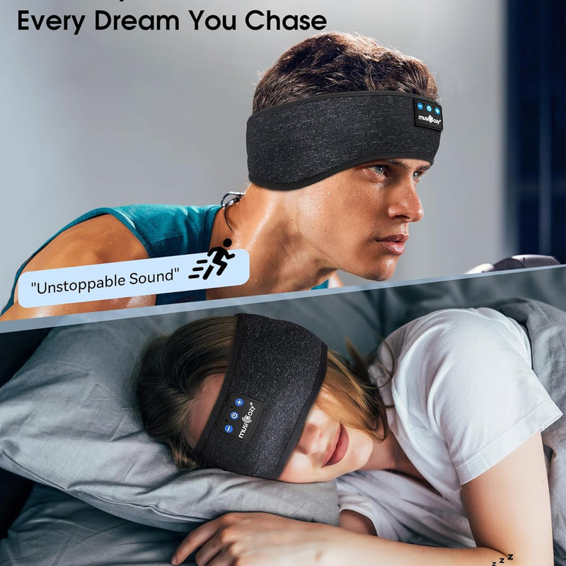 MUSICOZY Bluetooth 5.4 Sleep Headphones Headband Sports Wireless Audio | Earbuds 2 in 1 Design with Breathable Stretch Fabric, HD Stereo Sound Speakers for Workout Yoga Running, Nighttime Sleep Use