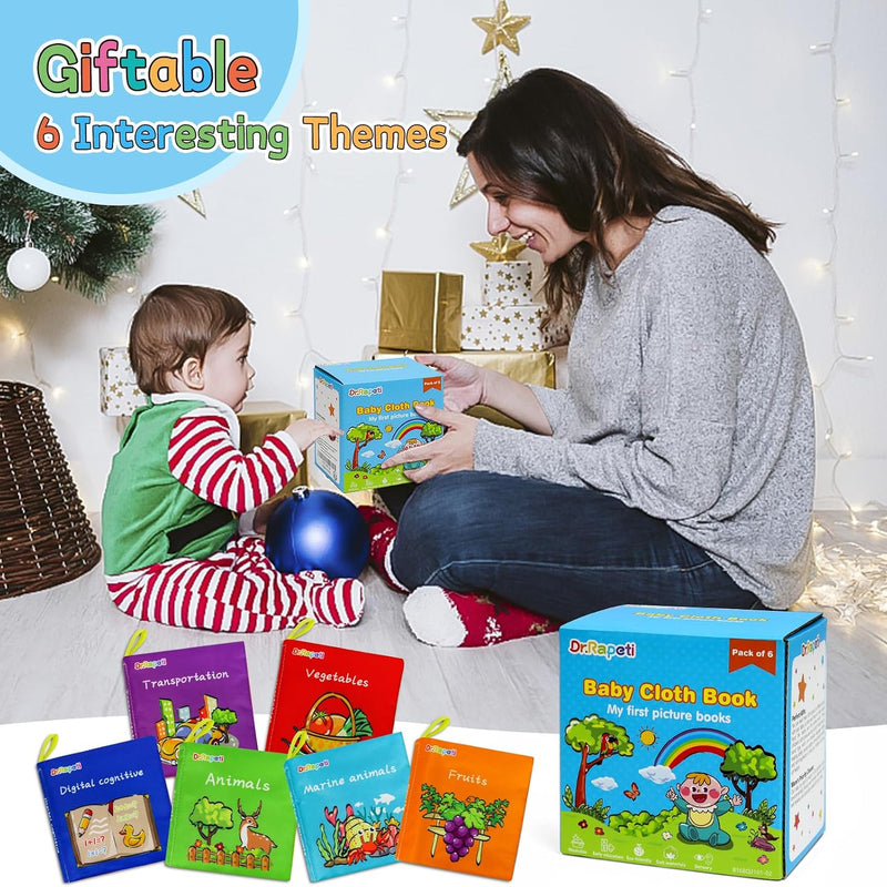 Dr.Rapeti 6 Pack Soft Books, Cloth Book, Bath Book, Baby Book, Crinkle Book | Baby Shower Toy, Washable, Nontoxic, Educational Learning Toy, Sensory Book, Baby Soft Cloth Book, Crinkle Soft Book