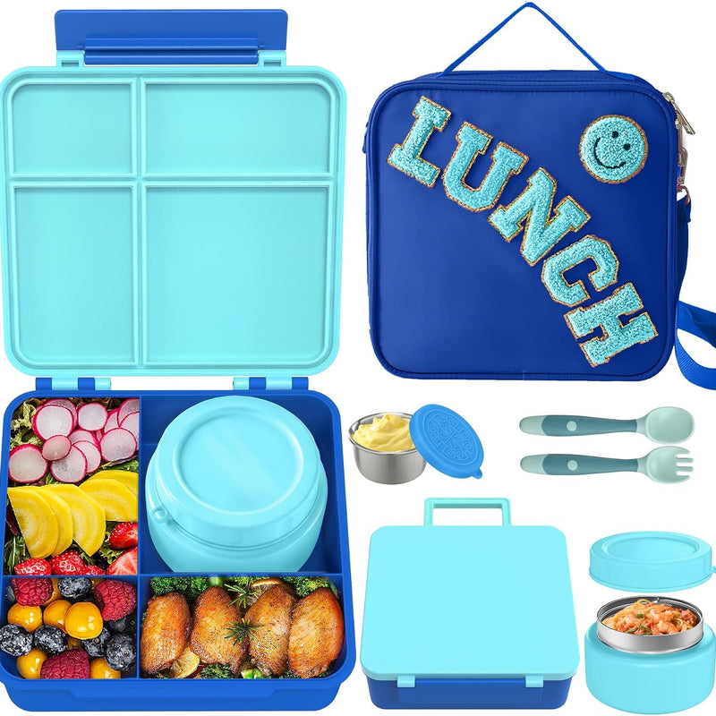 Aimsnk Lunch Box Kids, Bento Lunch Box for Kids with Thermo 8oz Food Jar, Leak Proof Hot Lunch Containers with 4 Compartment, Bento Box for Kid Toddler Insulated Lunch Bags for School (Purple)