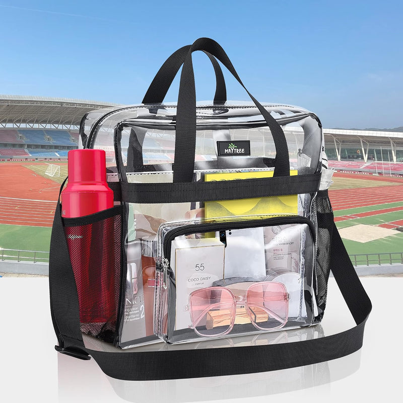 MAY TREE Clear Bag for Stadium Events, 12x5.5x12 Clear Tote Bag for Work | Non-detachable Reinforced Straps, Clear Tote Bag for Work, Sporting Events & Gym, Stadium Approved Transparent Bag